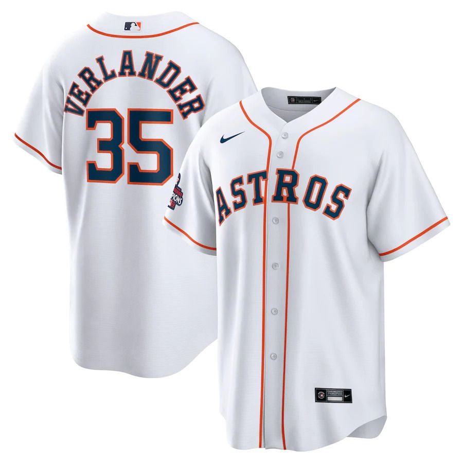 Men Houston Astros #35 Justin Verlander Nike White 2022 World Series Champions Home Replica MLB Jersey